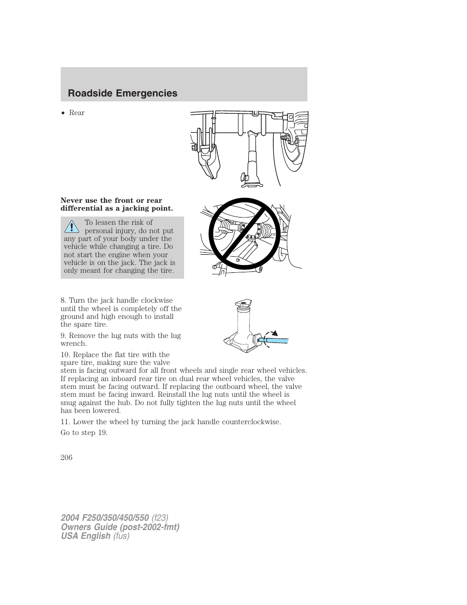 Roadside emergencies | FORD 2004 F-550 v.3 User Manual | Page 206 / 312