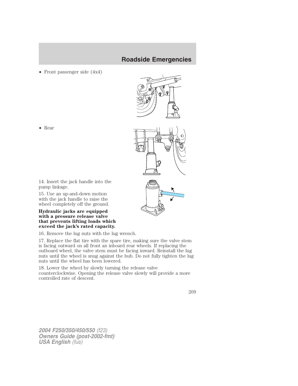 Roadside emergencies | FORD 2004 F-550 v.3 User Manual | Page 209 / 312