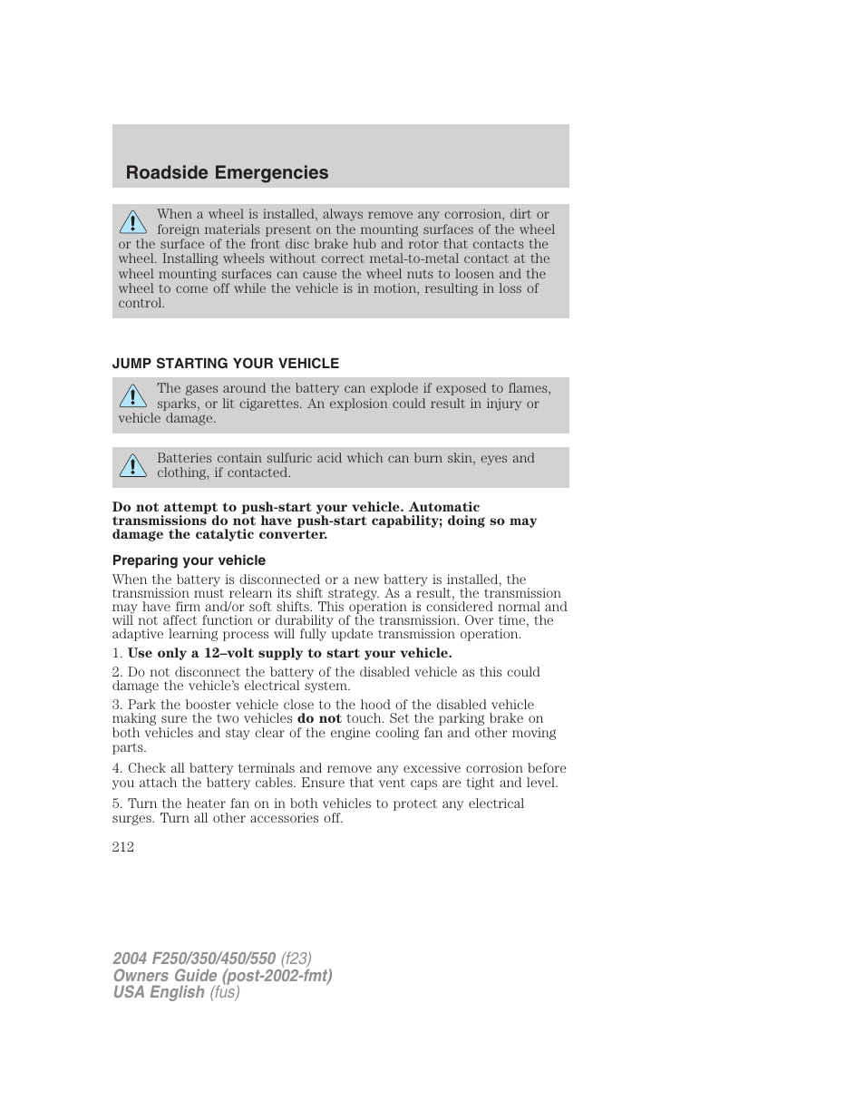 Roadside emergencies | FORD 2004 F-550 v.3 User Manual | Page 212 / 312