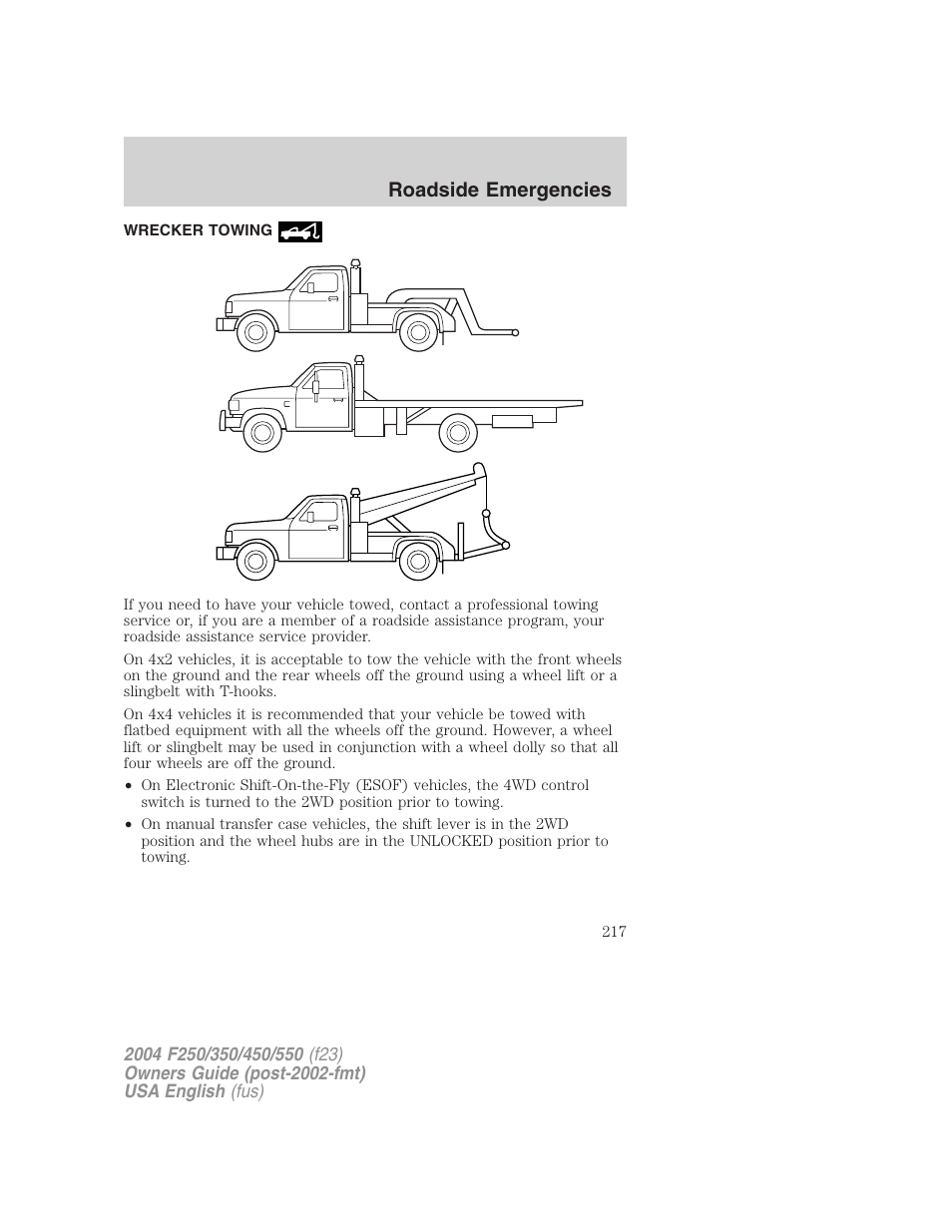 Roadside emergencies | FORD 2004 F-550 v.3 User Manual | Page 217 / 312