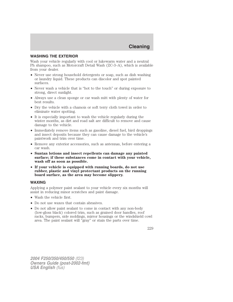 Cleaning | FORD 2004 F-550 v.3 User Manual | Page 229 / 312