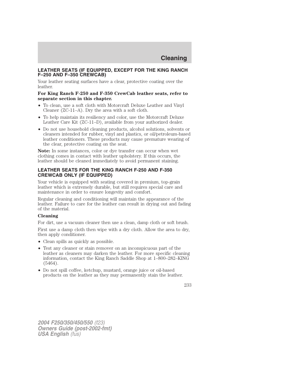 Cleaning | FORD 2004 F-550 v.3 User Manual | Page 233 / 312