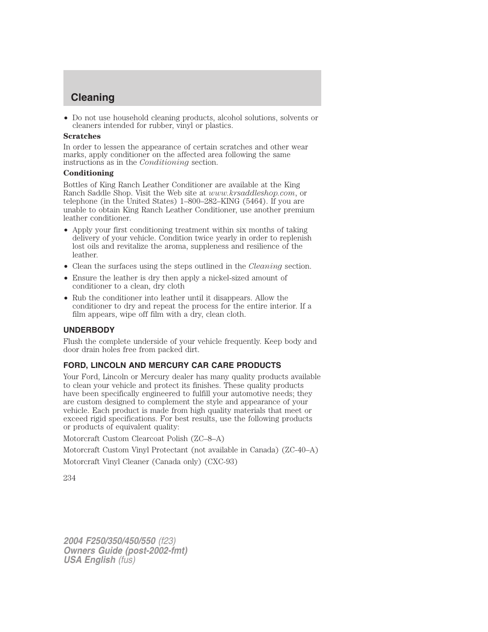 Cleaning | FORD 2004 F-550 v.3 User Manual | Page 234 / 312