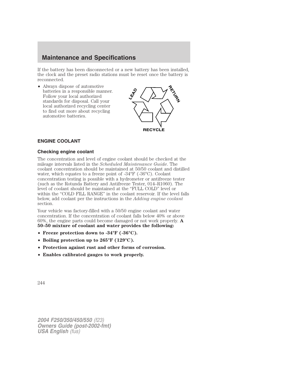 Maintenance and specifications | FORD 2004 F-550 v.3 User Manual | Page 244 / 312