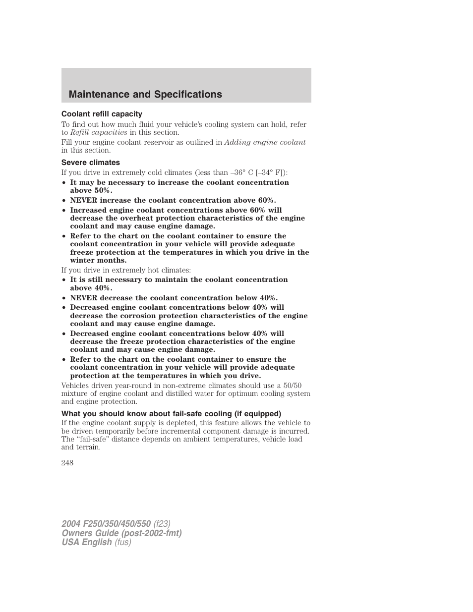 Maintenance and specifications | FORD 2004 F-550 v.3 User Manual | Page 248 / 312