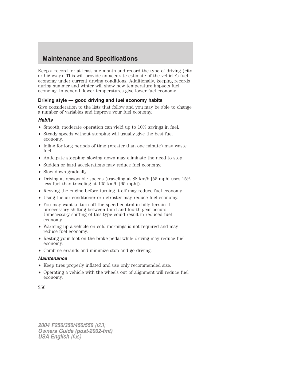 Maintenance and specifications | FORD 2004 F-550 v.3 User Manual | Page 256 / 312