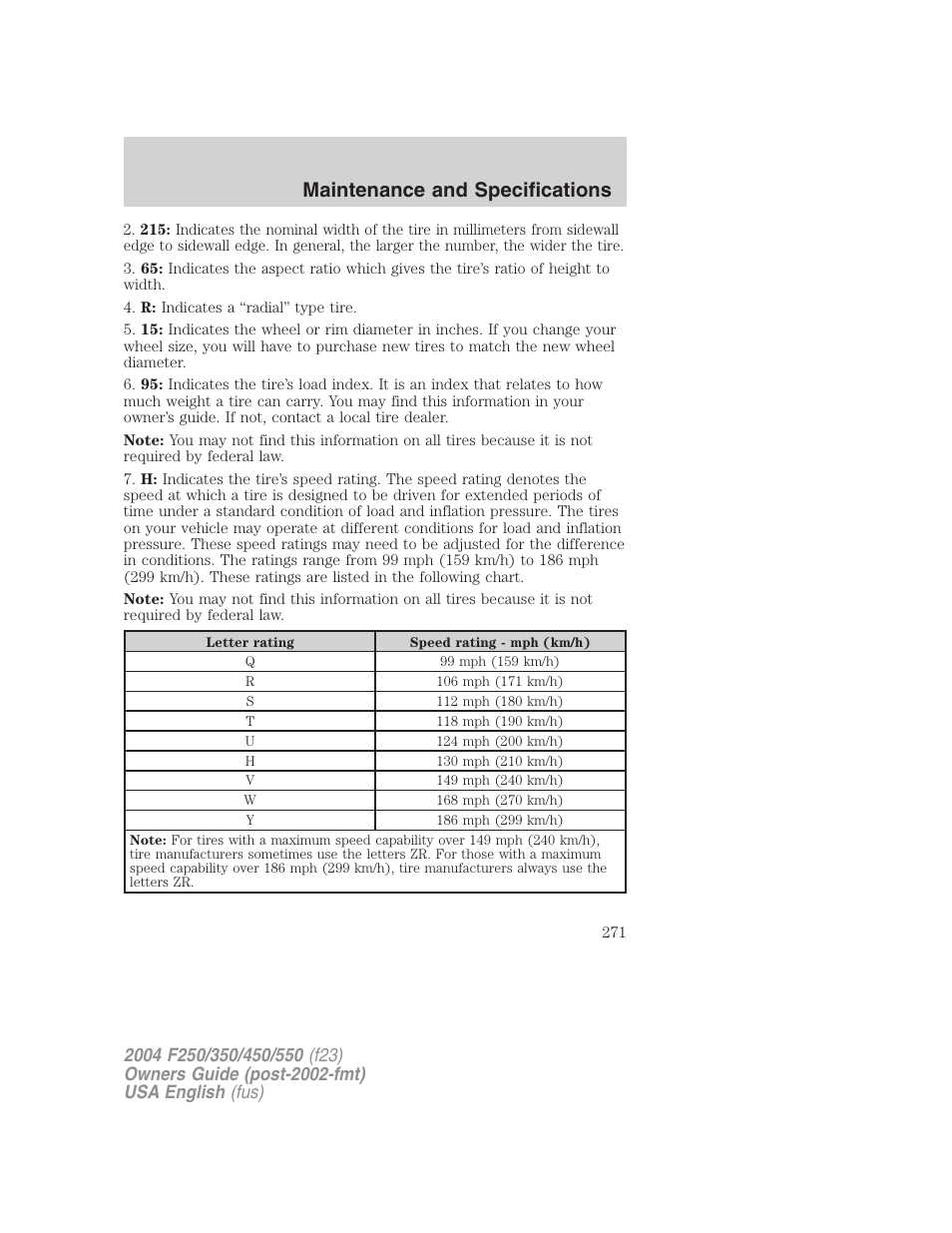 Maintenance and specifications | FORD 2004 F-550 v.3 User Manual | Page 271 / 312