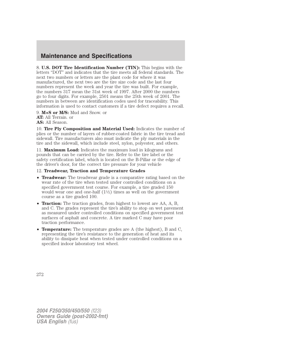 Maintenance and specifications | FORD 2004 F-550 v.3 User Manual | Page 272 / 312