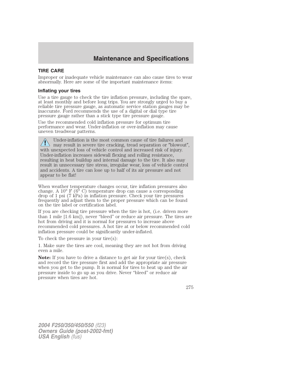 Maintenance and specifications | FORD 2004 F-550 v.3 User Manual | Page 275 / 312