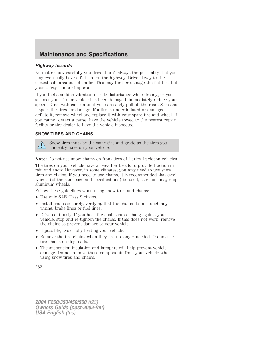 Maintenance and specifications | FORD 2004 F-550 v.3 User Manual | Page 282 / 312