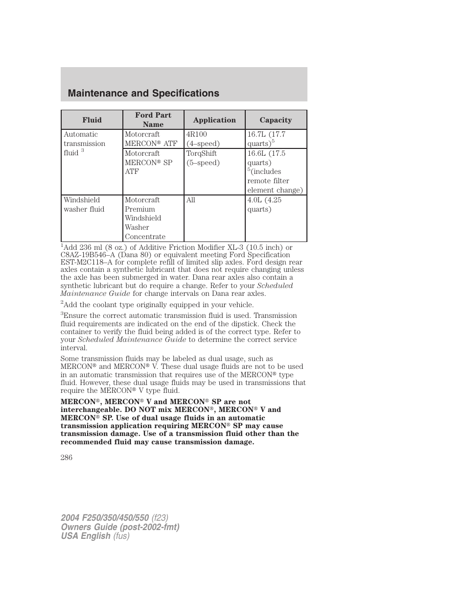 Maintenance and specifications | FORD 2004 F-550 v.3 User Manual | Page 286 / 312
