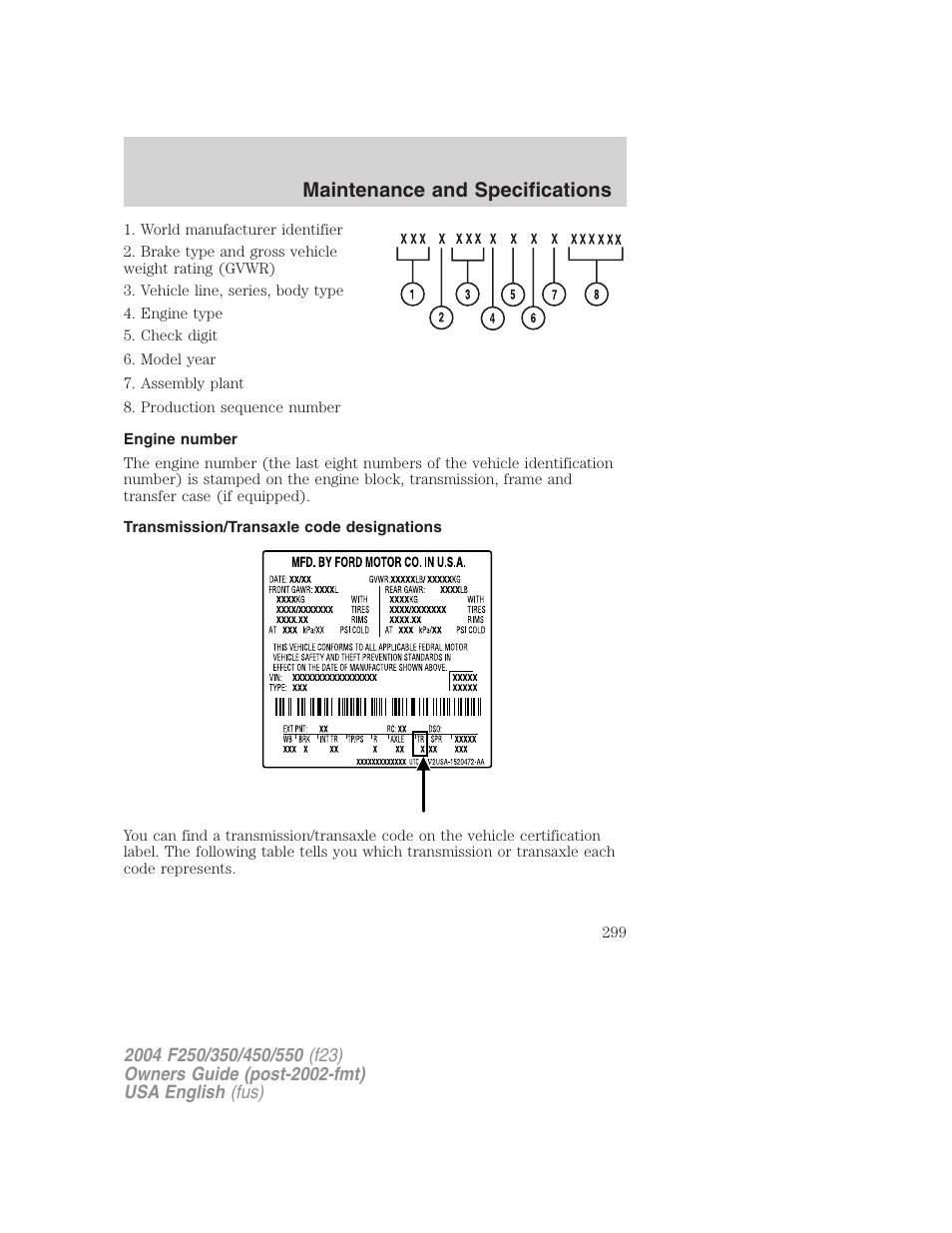 Maintenance and specifications | FORD 2004 F-550 v.3 User Manual | Page 299 / 312