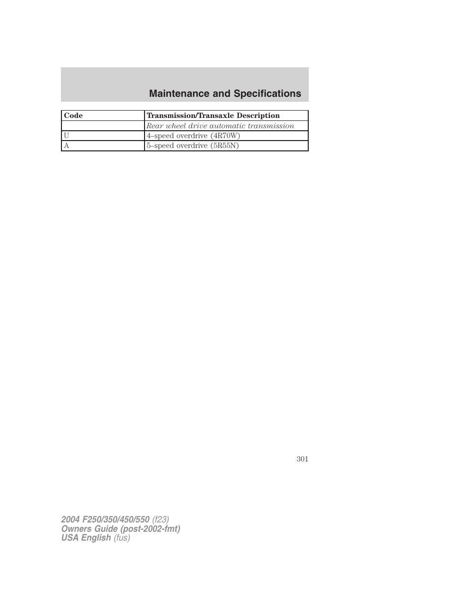 Maintenance and specifications | FORD 2004 F-550 v.3 User Manual | Page 301 / 312