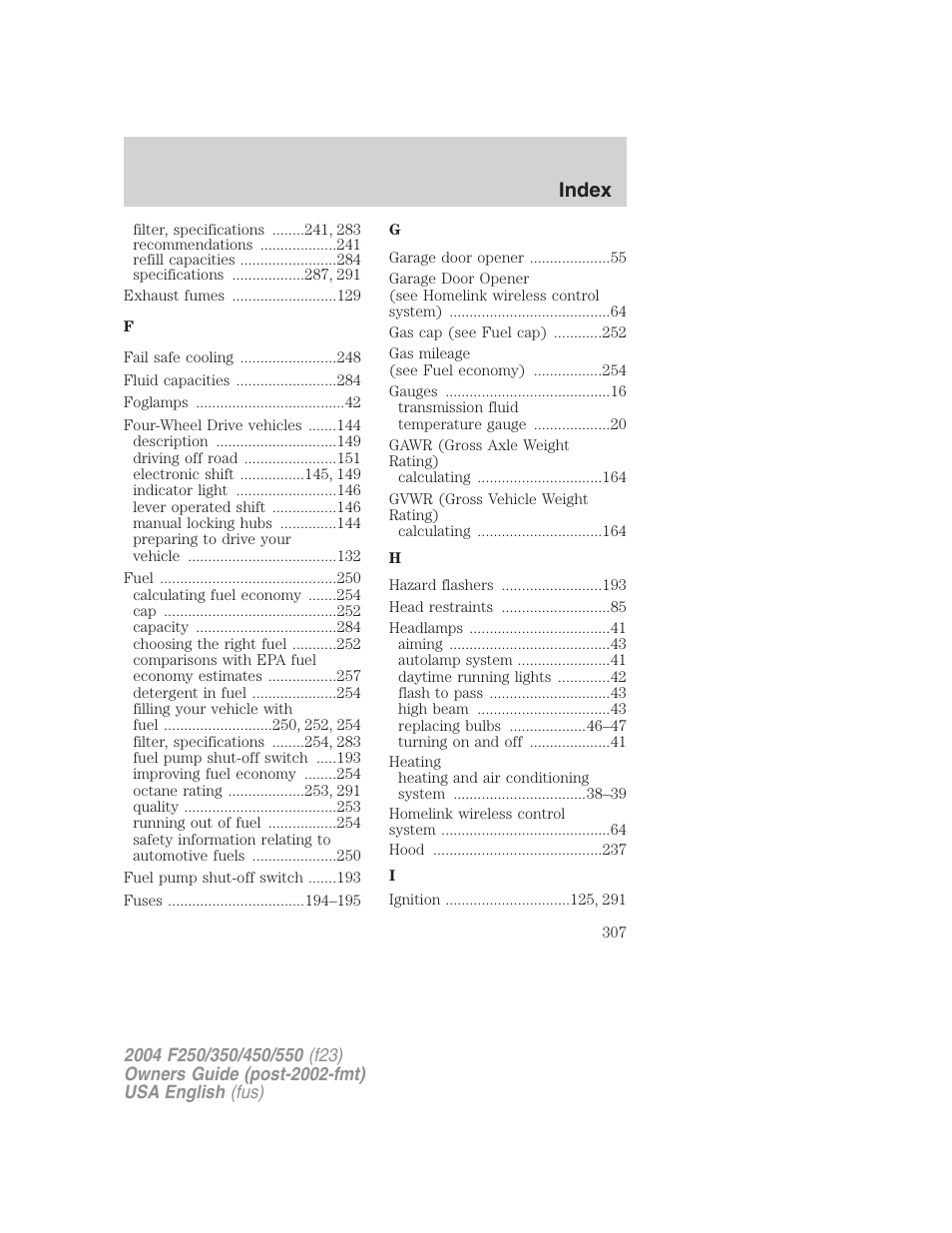Index | FORD 2004 F-550 v.3 User Manual | Page 307 / 312