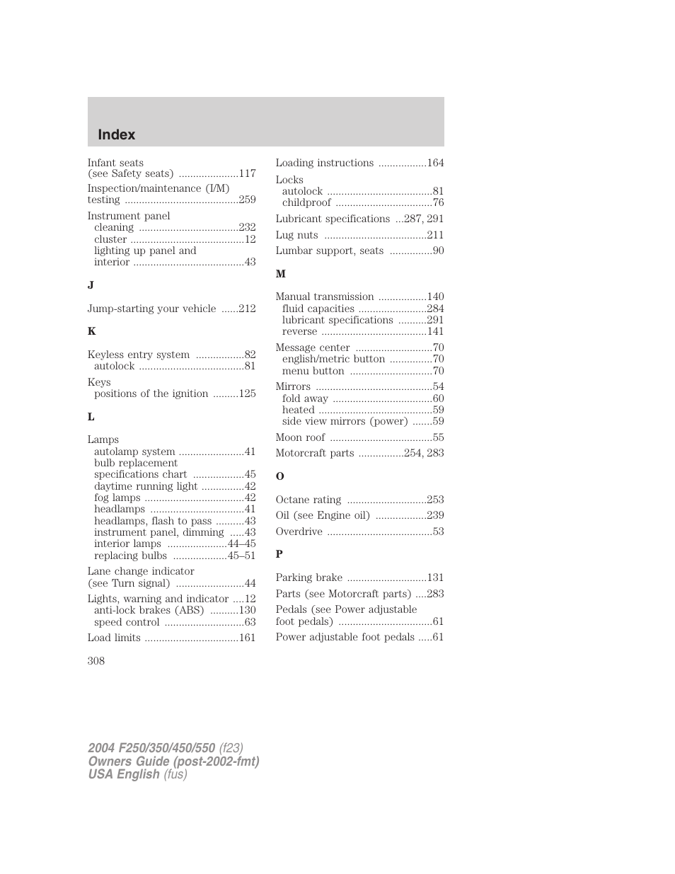 Index | FORD 2004 F-550 v.3 User Manual | Page 308 / 312