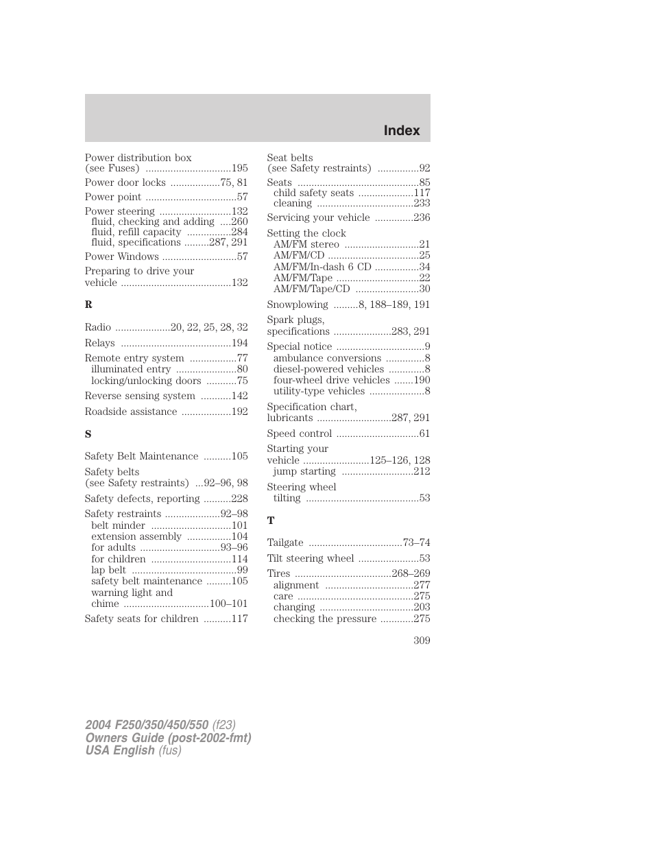 Index | FORD 2004 F-550 v.3 User Manual | Page 309 / 312
