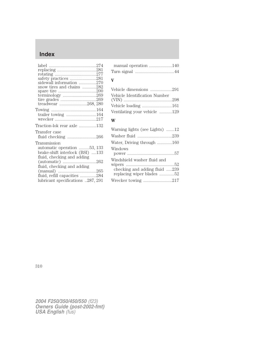 Index | FORD 2004 F-550 v.3 User Manual | Page 310 / 312