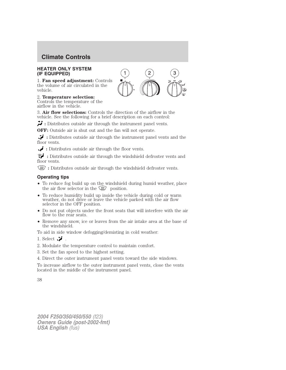 Climate controls | FORD 2004 F-550 v.3 User Manual | Page 38 / 312
