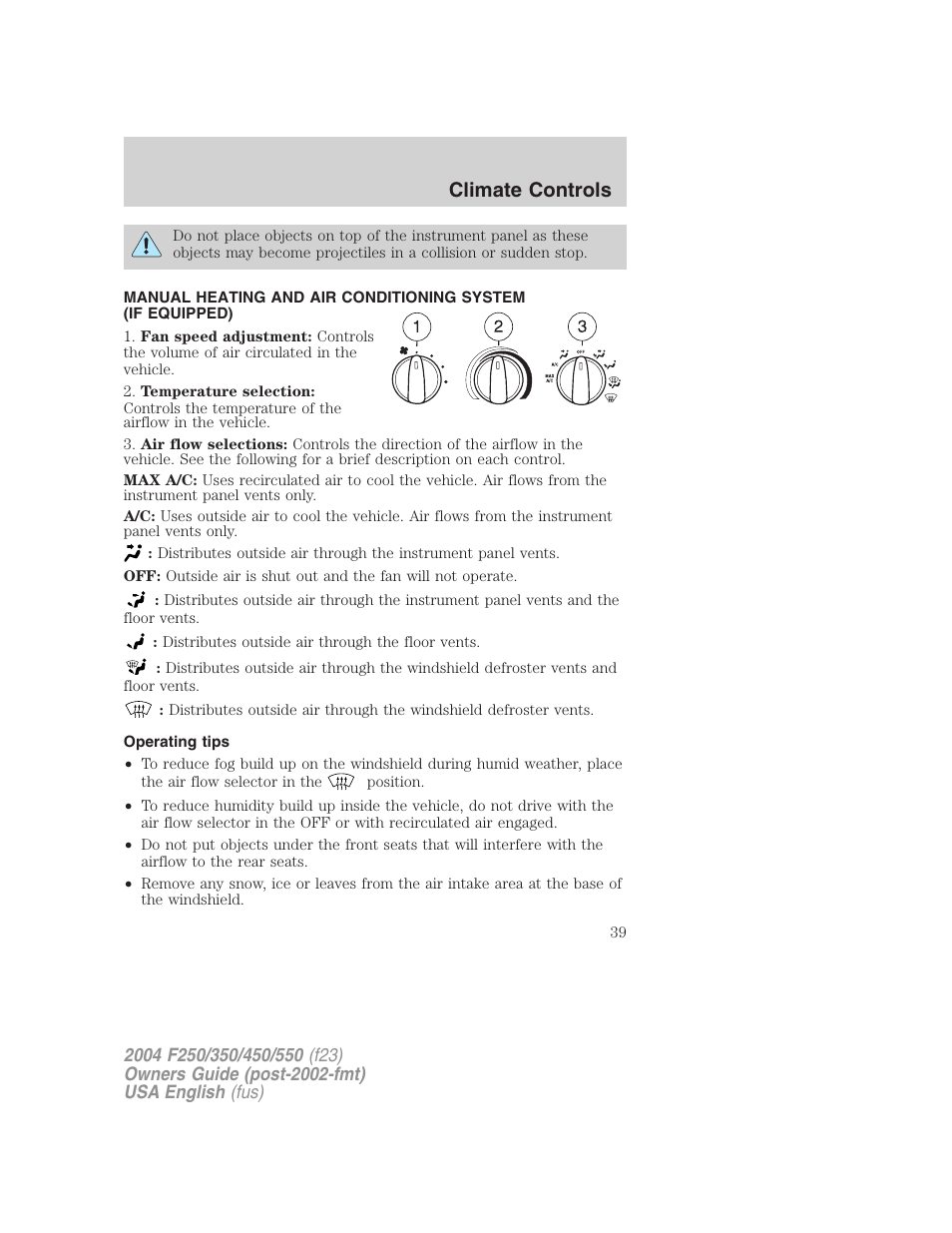 Climate controls | FORD 2004 F-550 v.3 User Manual | Page 39 / 312