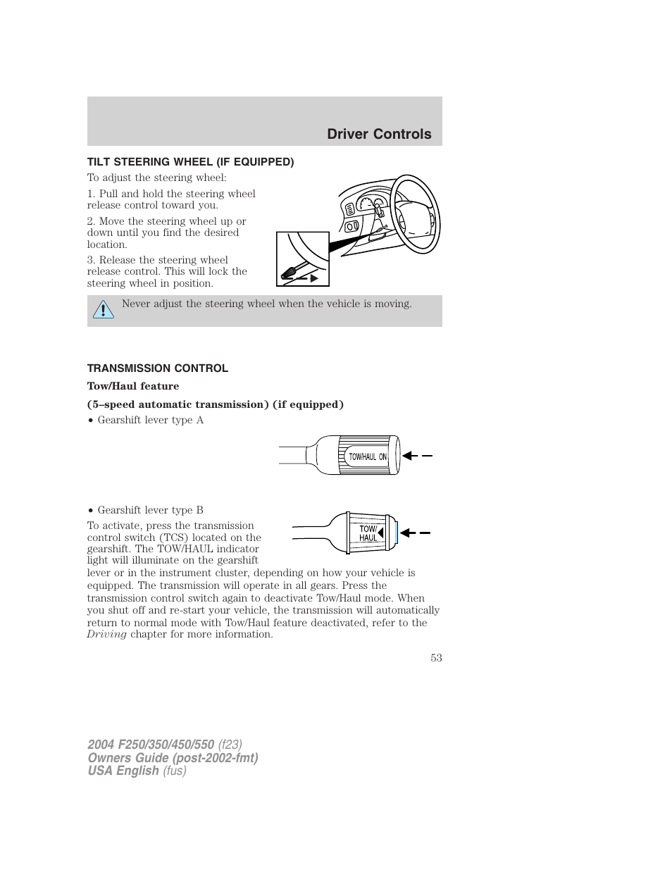 Driver controls | FORD 2004 F-550 v.3 User Manual | Page 53 / 312