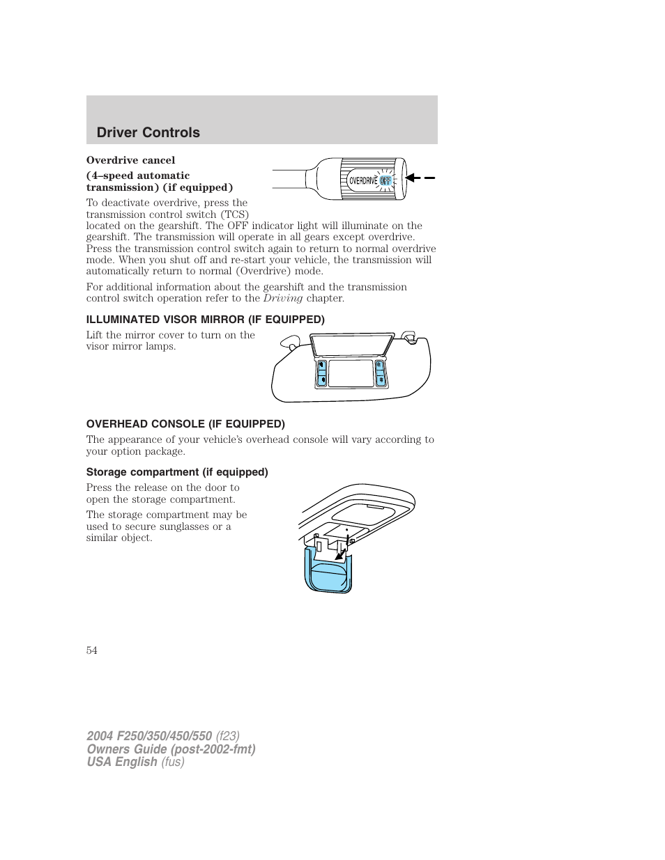 Driver controls | FORD 2004 F-550 v.3 User Manual | Page 54 / 312