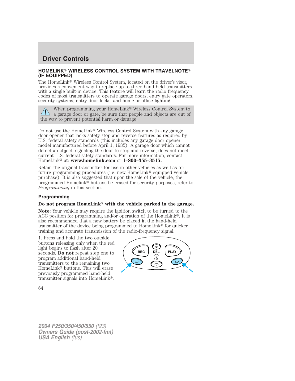 Driver controls | FORD 2004 F-550 v.3 User Manual | Page 64 / 312