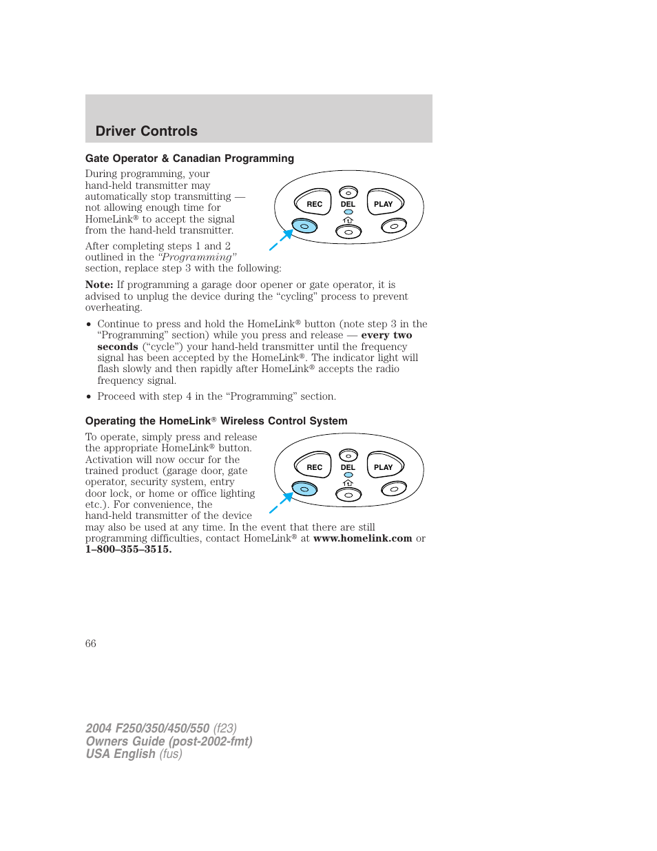 Driver controls | FORD 2004 F-550 v.3 User Manual | Page 66 / 312