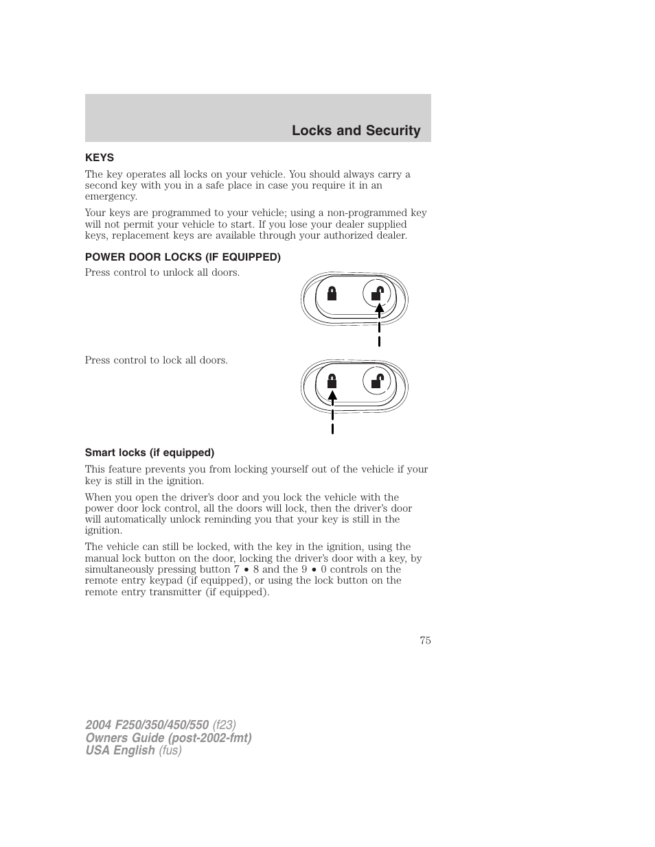 Locks and security | FORD 2004 F-550 v.3 User Manual | Page 75 / 312