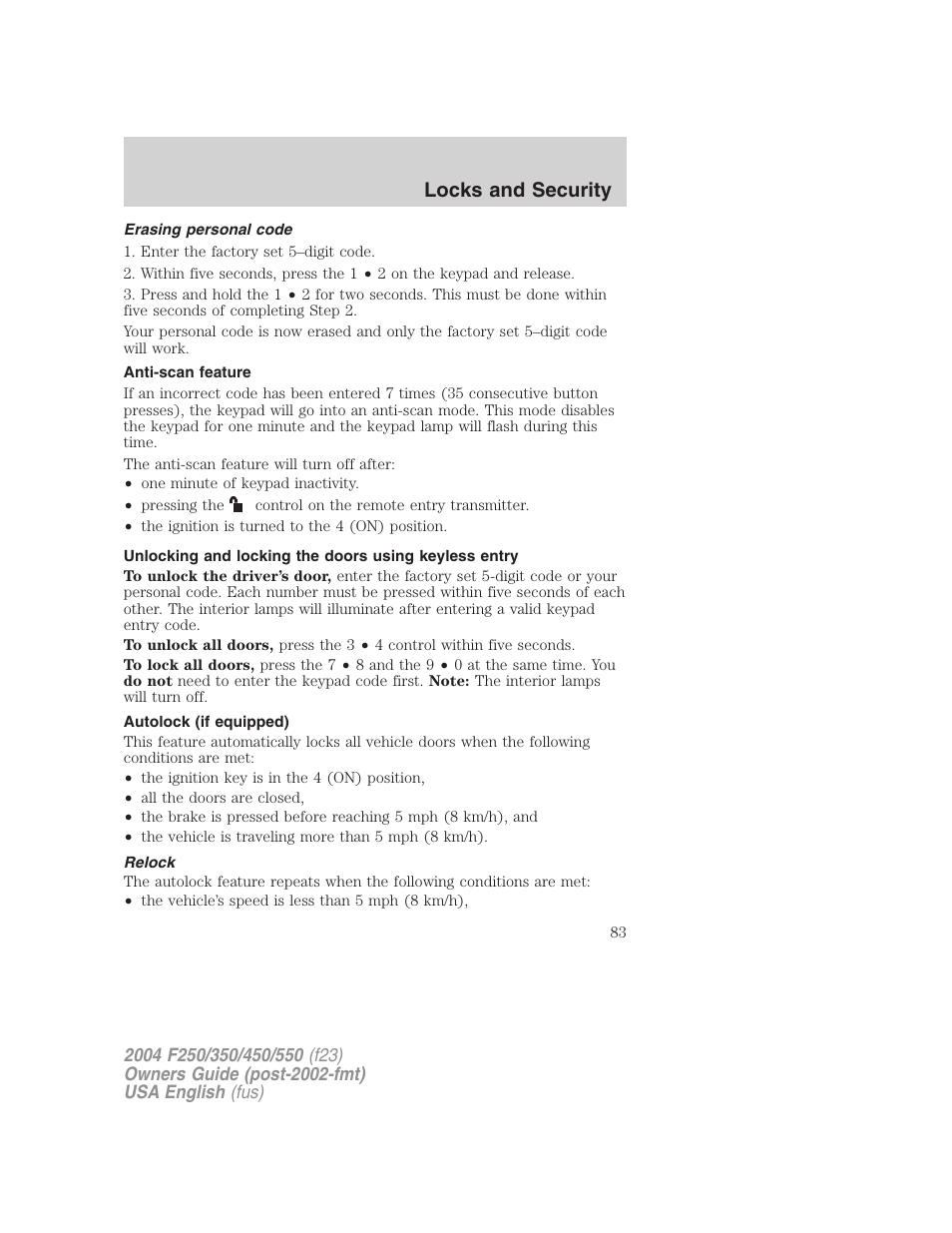 Locks and security | FORD 2004 F-550 v.3 User Manual | Page 83 / 312