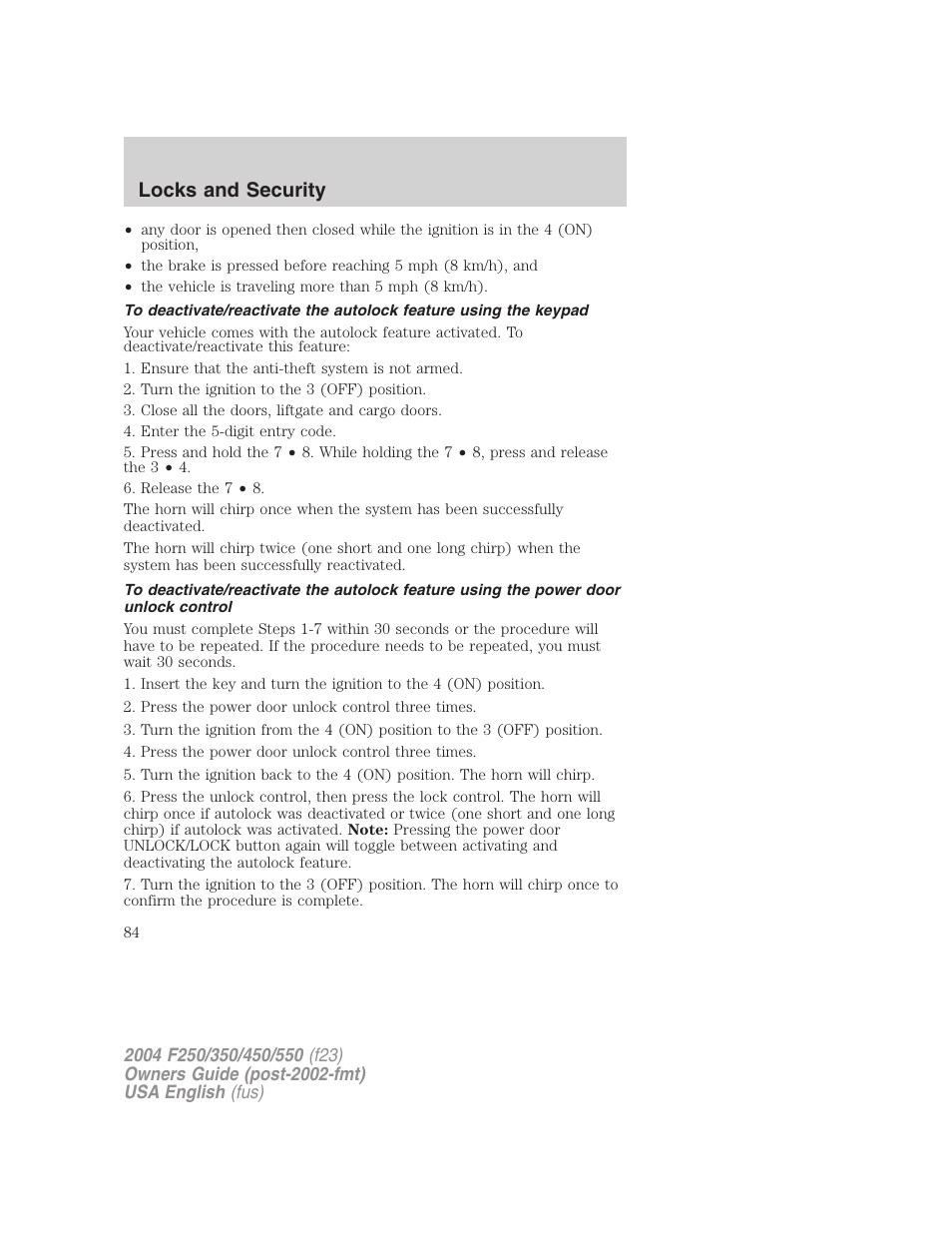 Locks and security | FORD 2004 F-550 v.3 User Manual | Page 84 / 312