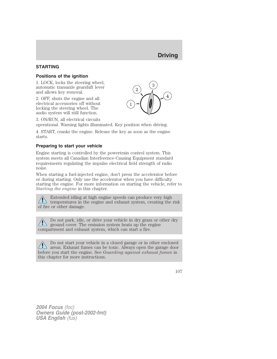 Driving | FORD 2004 Focus v.1 User Manual | Page 107 / 232