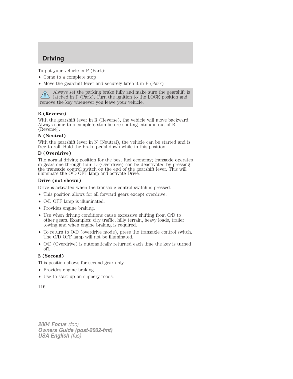 Driving | FORD 2004 Focus v.1 User Manual | Page 116 / 232