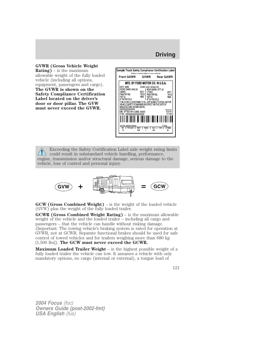 Driving | FORD 2004 Focus v.1 User Manual | Page 121 / 232