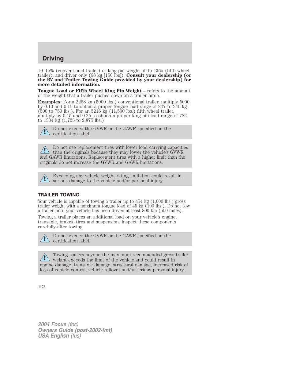 Driving | FORD 2004 Focus v.1 User Manual | Page 122 / 232