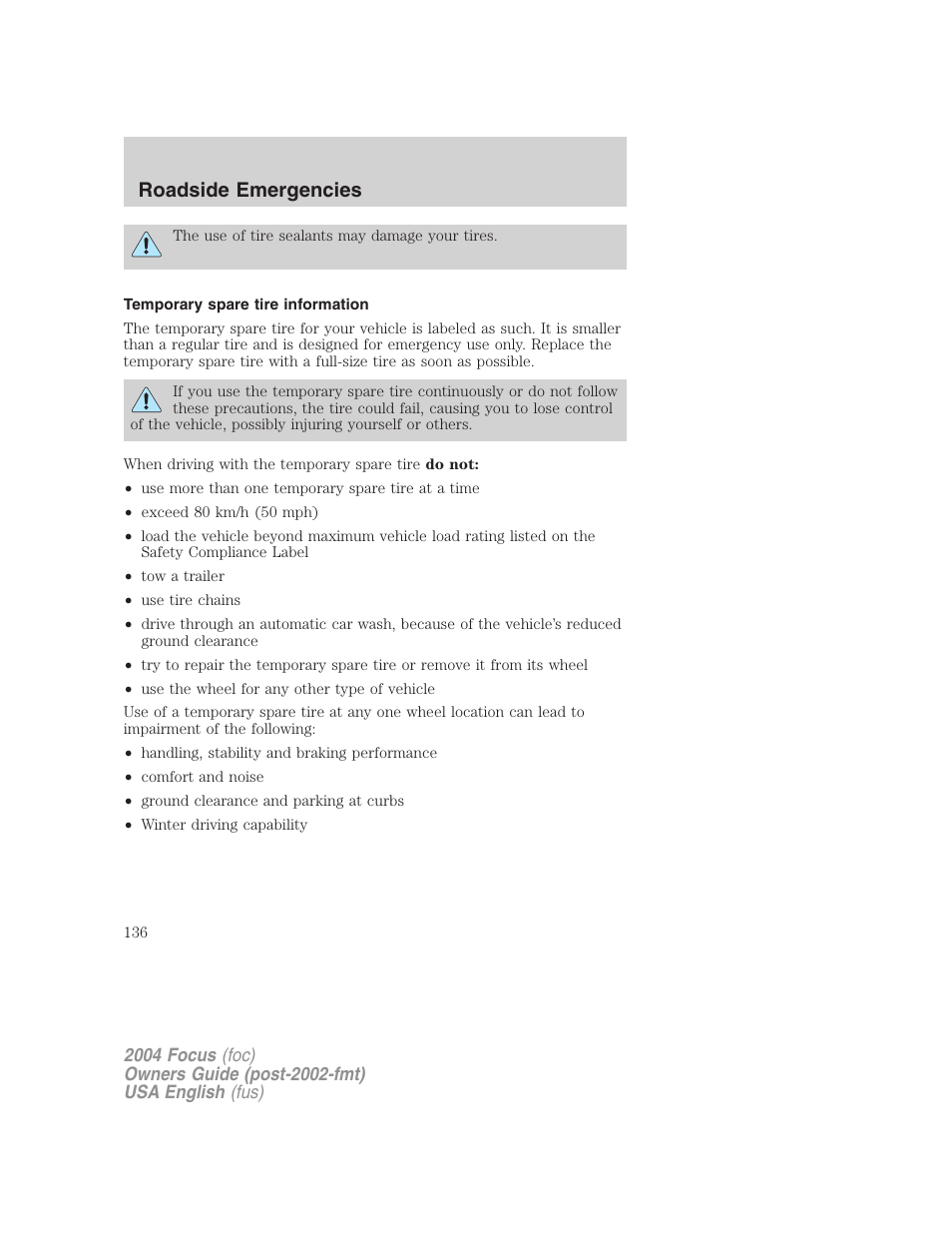 Roadside emergencies | FORD 2004 Focus v.1 User Manual | Page 136 / 232