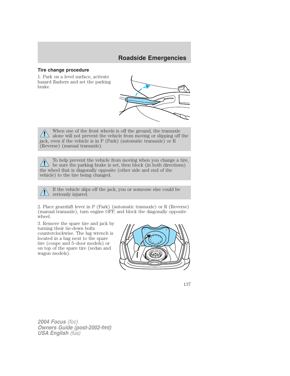 Roadside emergencies | FORD 2004 Focus v.1 User Manual | Page 137 / 232