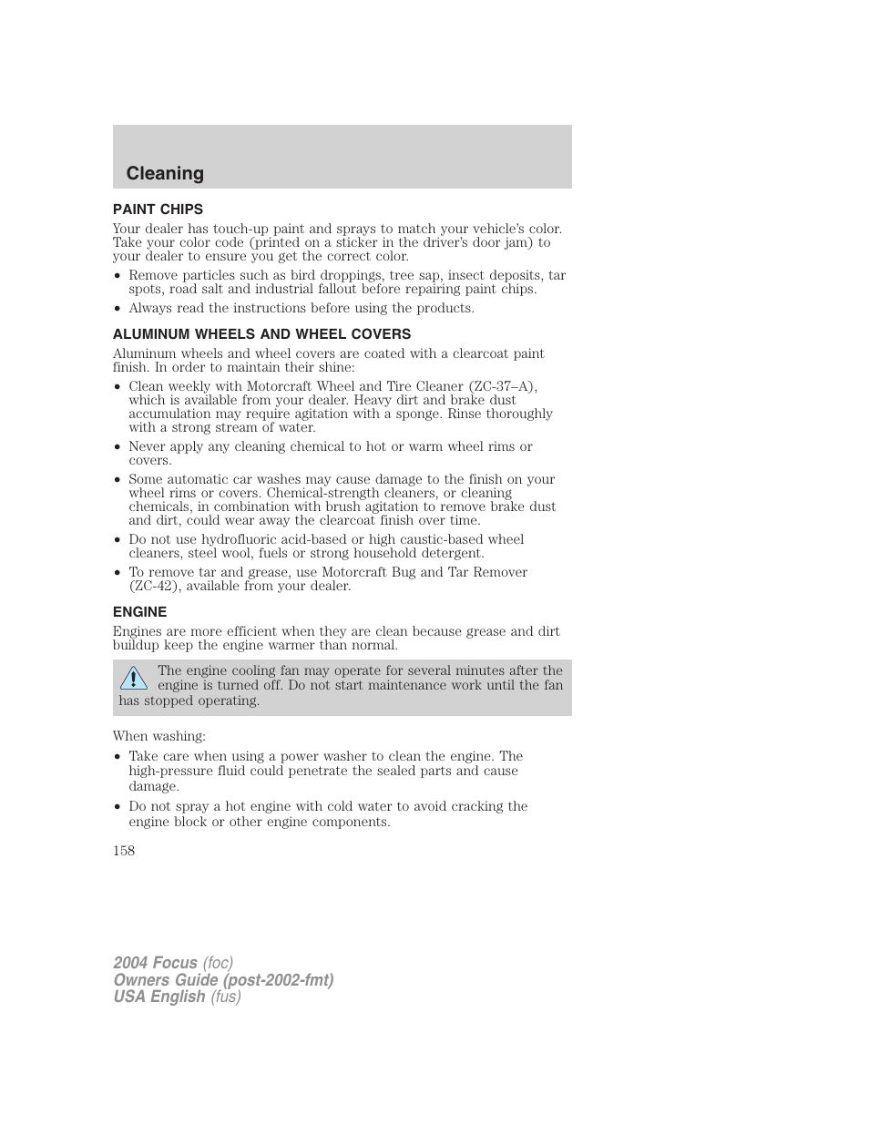 Cleaning | FORD 2004 Focus v.1 User Manual | Page 158 / 232