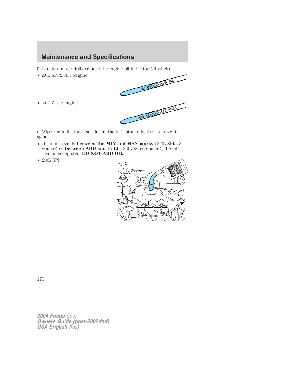 Maintenance and specifications | FORD 2004 Focus v.1 User Manual | Page 170 / 232