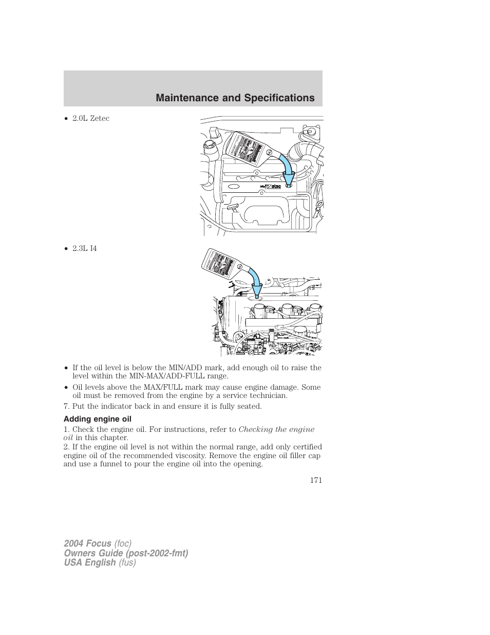 Maintenance and specifications | FORD 2004 Focus v.1 User Manual | Page 171 / 232