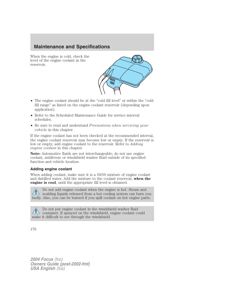 Maintenance and specifications | FORD 2004 Focus v.1 User Manual | Page 176 / 232