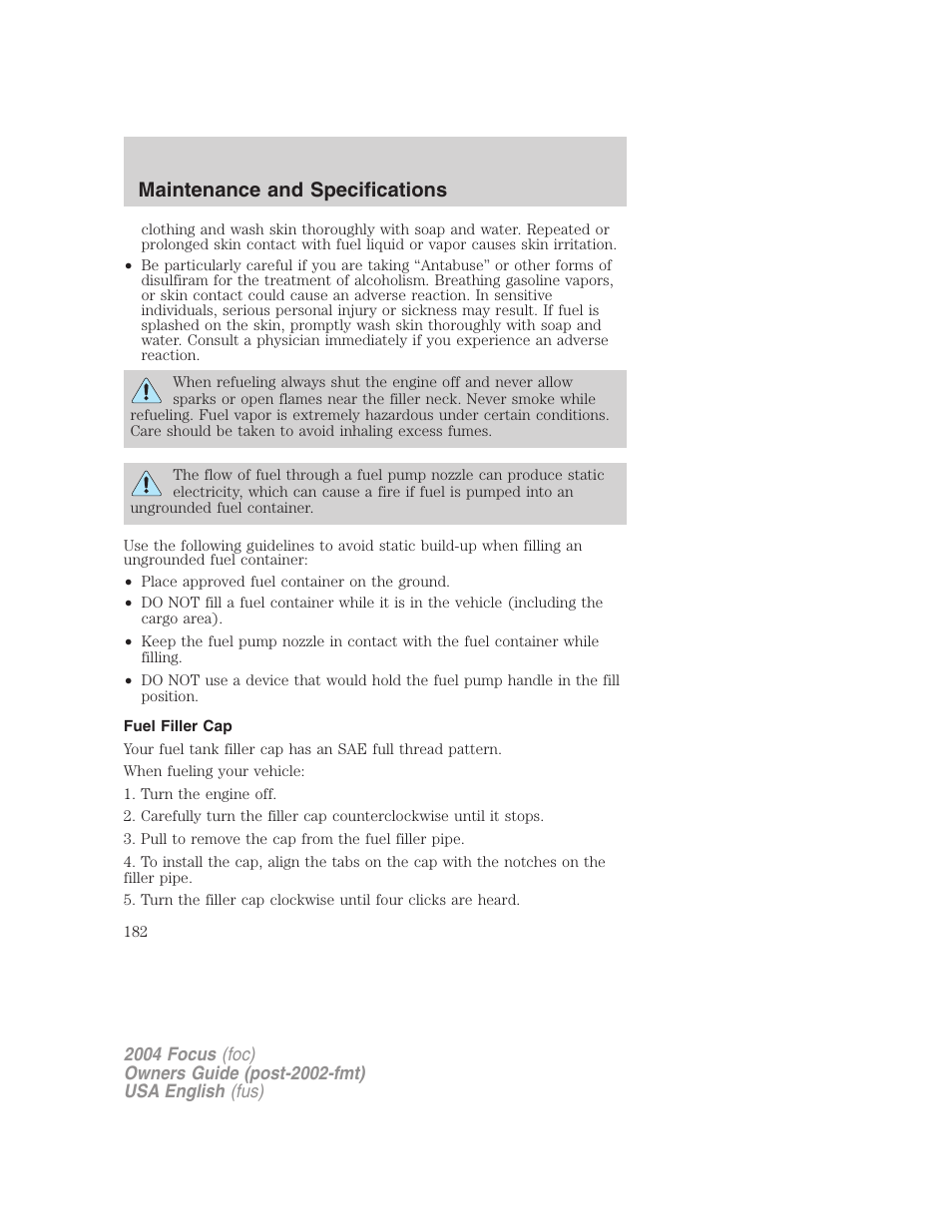 Maintenance and specifications | FORD 2004 Focus v.1 User Manual | Page 182 / 232