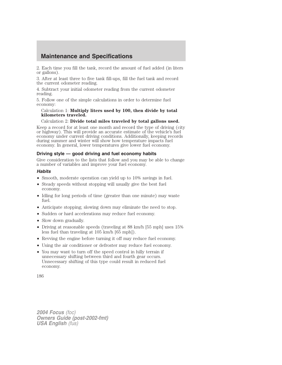 Maintenance and specifications | FORD 2004 Focus v.1 User Manual | Page 186 / 232