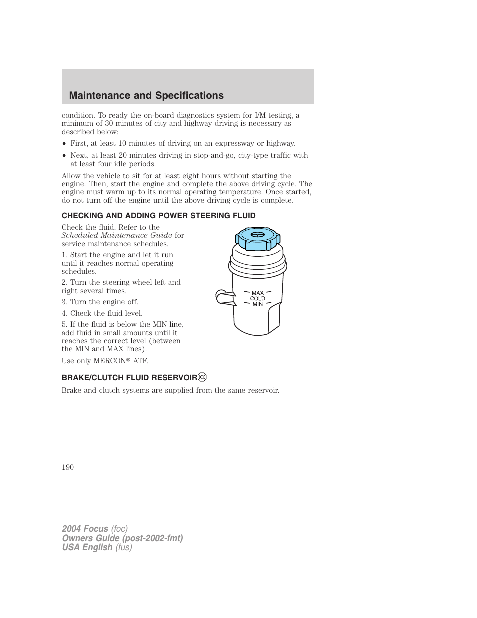 Maintenance and specifications | FORD 2004 Focus v.1 User Manual | Page 190 / 232