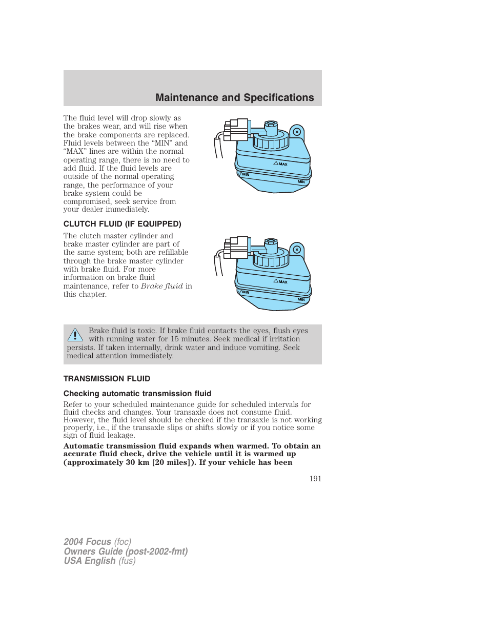 Maintenance and specifications | FORD 2004 Focus v.1 User Manual | Page 191 / 232