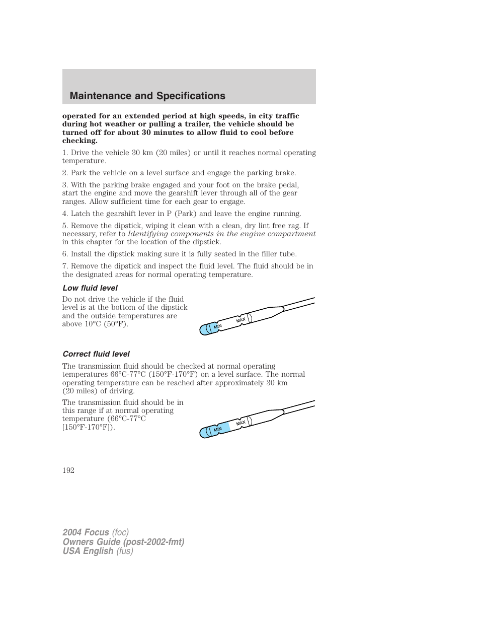 Maintenance and specifications | FORD 2004 Focus v.1 User Manual | Page 192 / 232