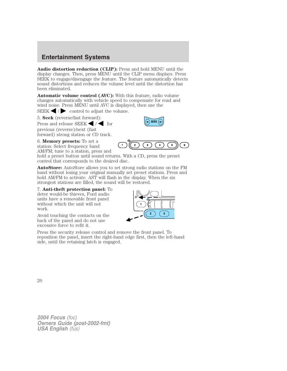 Entertainment systems | FORD 2004 Focus v.1 User Manual | Page 20 / 232