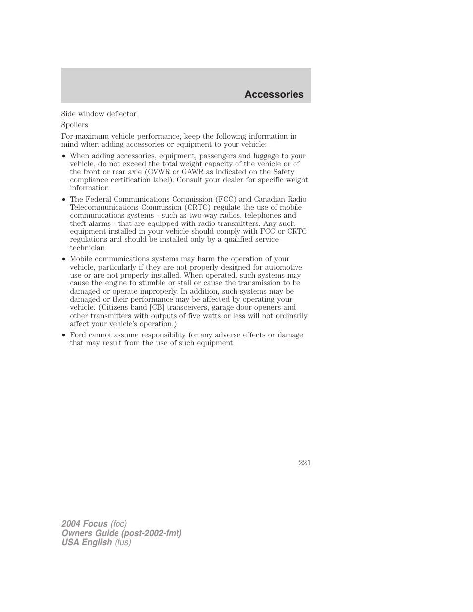 Accessories | FORD 2004 Focus v.1 User Manual | Page 221 / 232