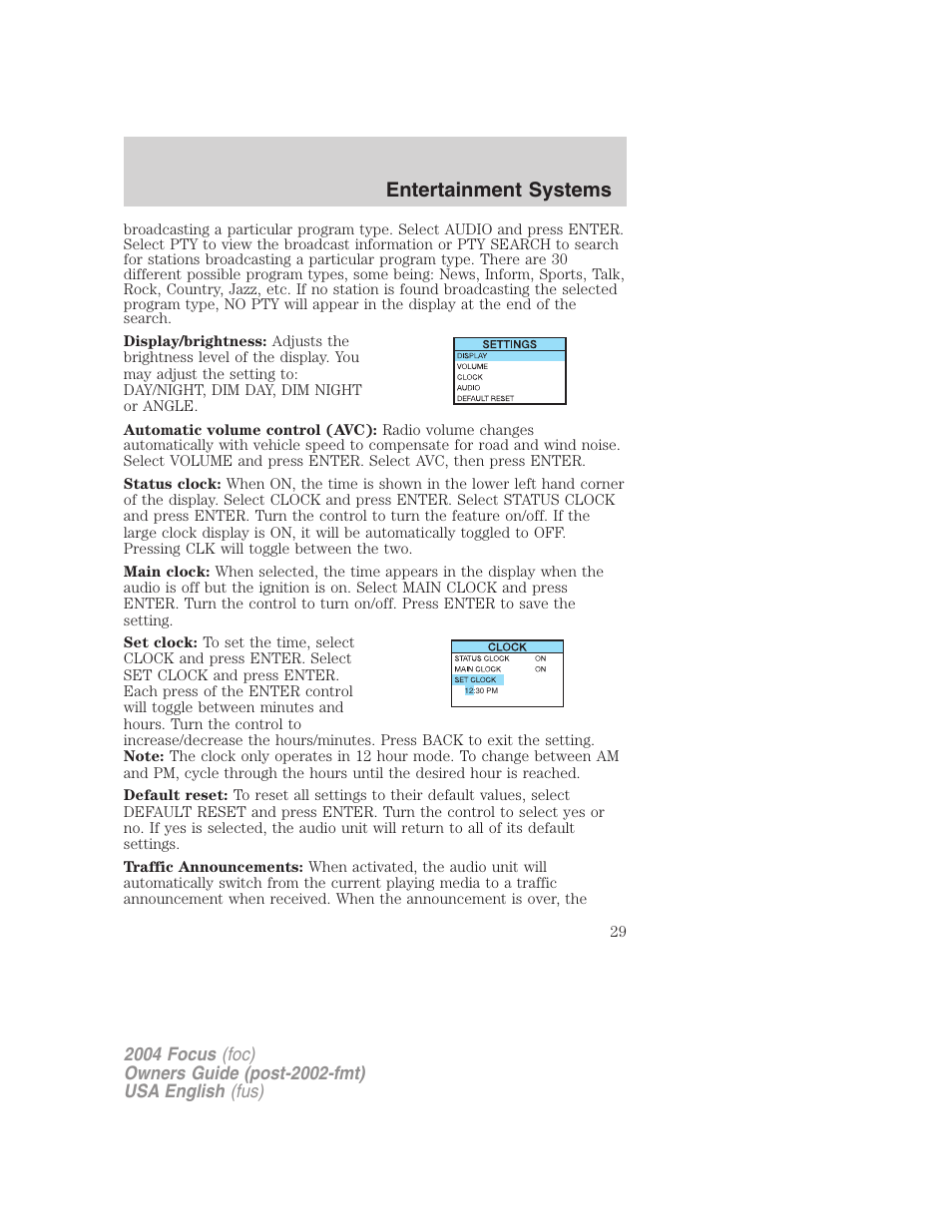 Entertainment systems | FORD 2004 Focus v.1 User Manual | Page 29 / 232