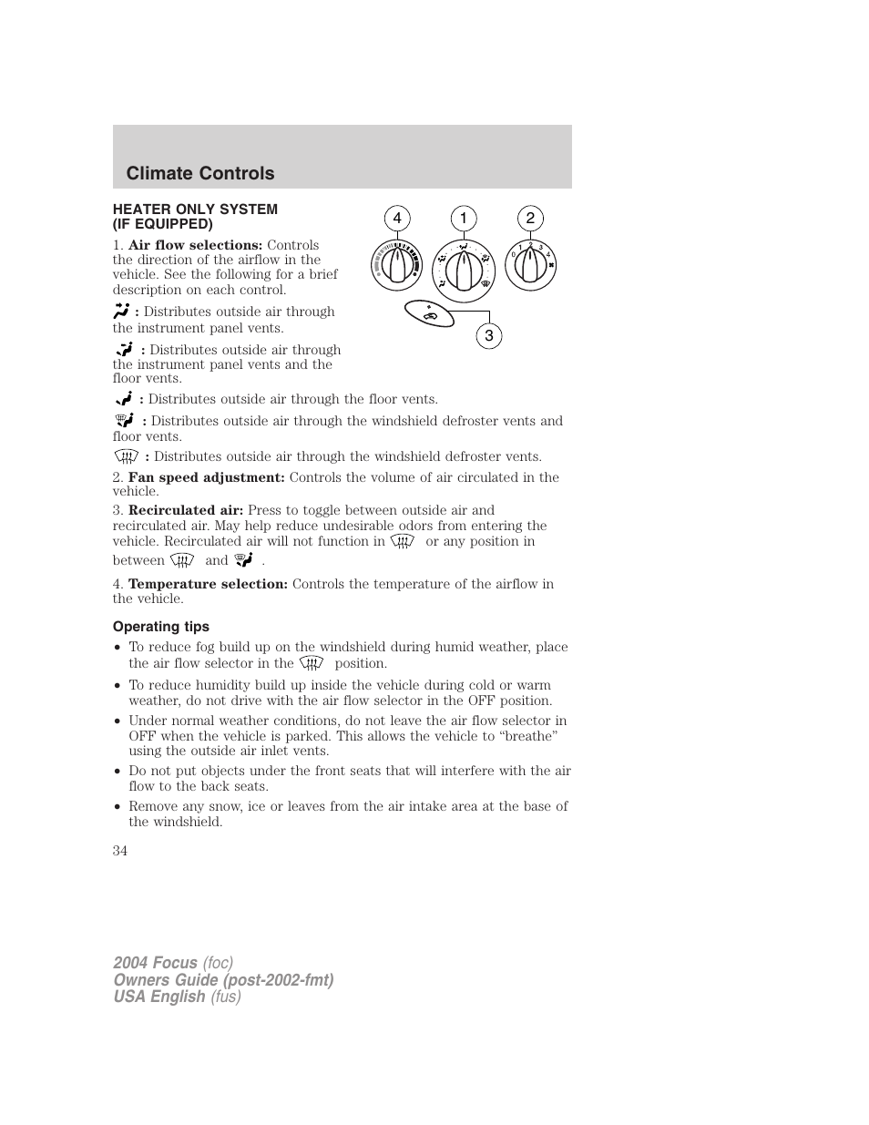 Climate controls | FORD 2004 Focus v.1 User Manual | Page 34 / 232