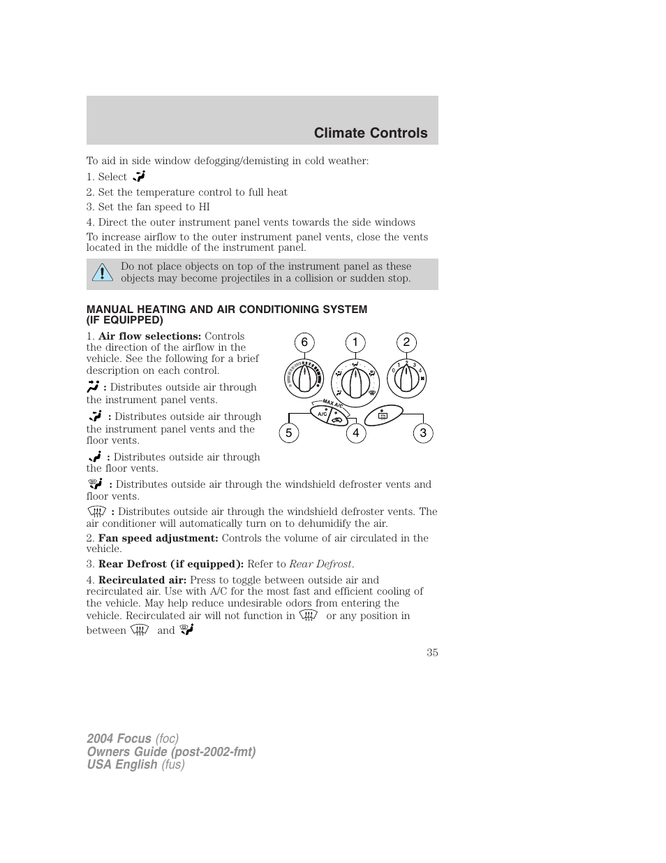 Climate controls | FORD 2004 Focus v.1 User Manual | Page 35 / 232